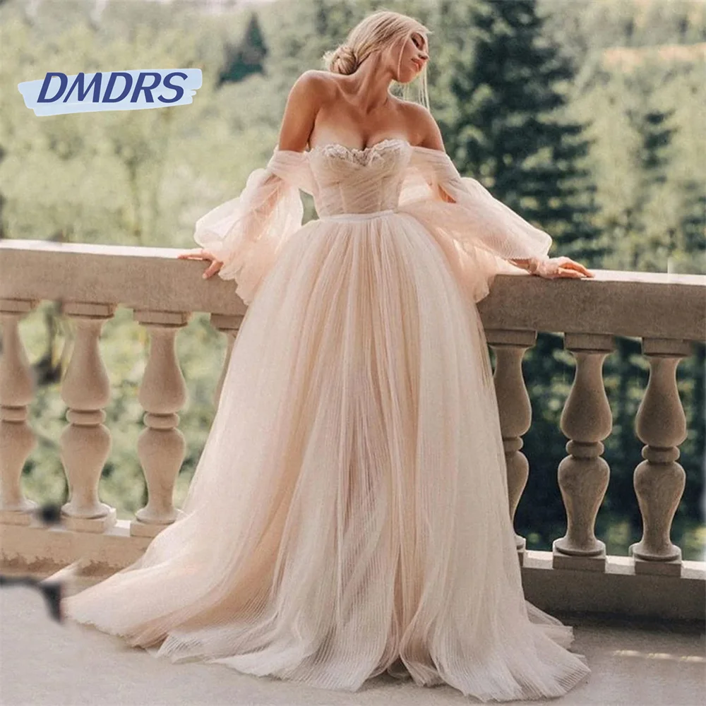 

Romantic Sweetheart Neck Off The Shoulder Wedding Dress Pastrol A-line Floor-length Bridal Gown Bohemian Vestidos De Novia