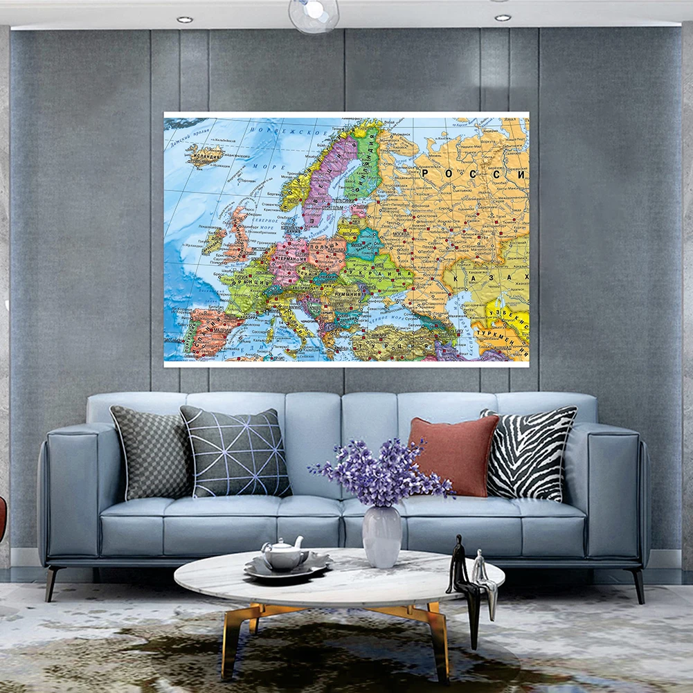 European Map Non-woven Fabric Foldable Wall Poster Print Home Room Decor School Travel Supplies Russian 100x70cm