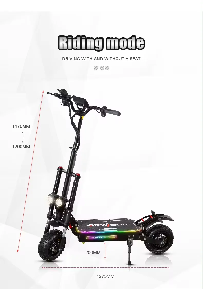Arwibon 5600W Adult Electric Scooter Dual Motor Top Speed 50MPH,60V38AH, 11-inch Off-Road Tires Sport Folding eScooter with Seat