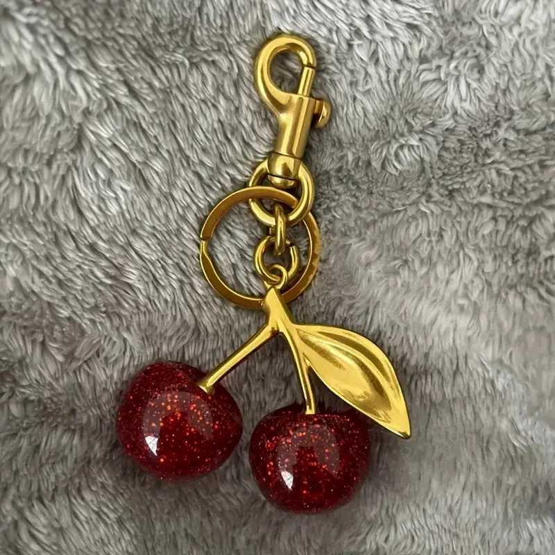 Chic Cherry Keychain with Sparkling Resin Pendant - Alloy