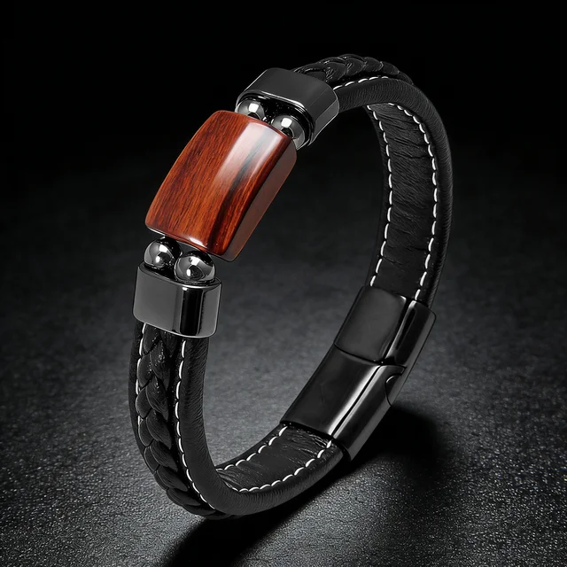 Tiger Eye Stone Men's Leather Bracelet