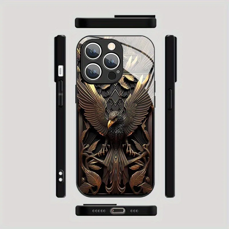 Luxury Eagle Pattern Glass & Silicone Phone Case