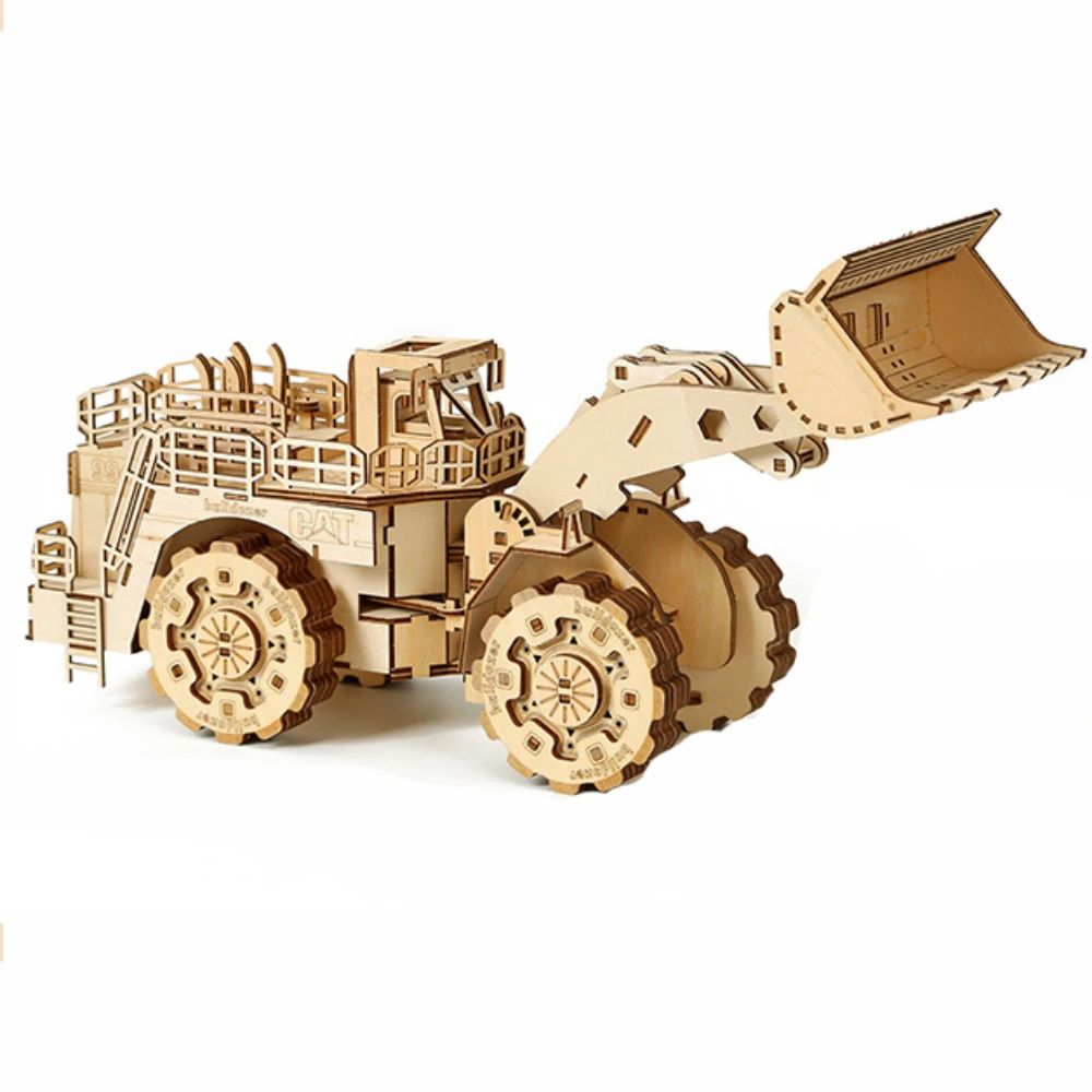 

DIY Bulldozer Wood Puzzle Models Kids Mechanical Assembling Building Blocks for Adults Constructor 3d Engineering Trucks Jiagsaw