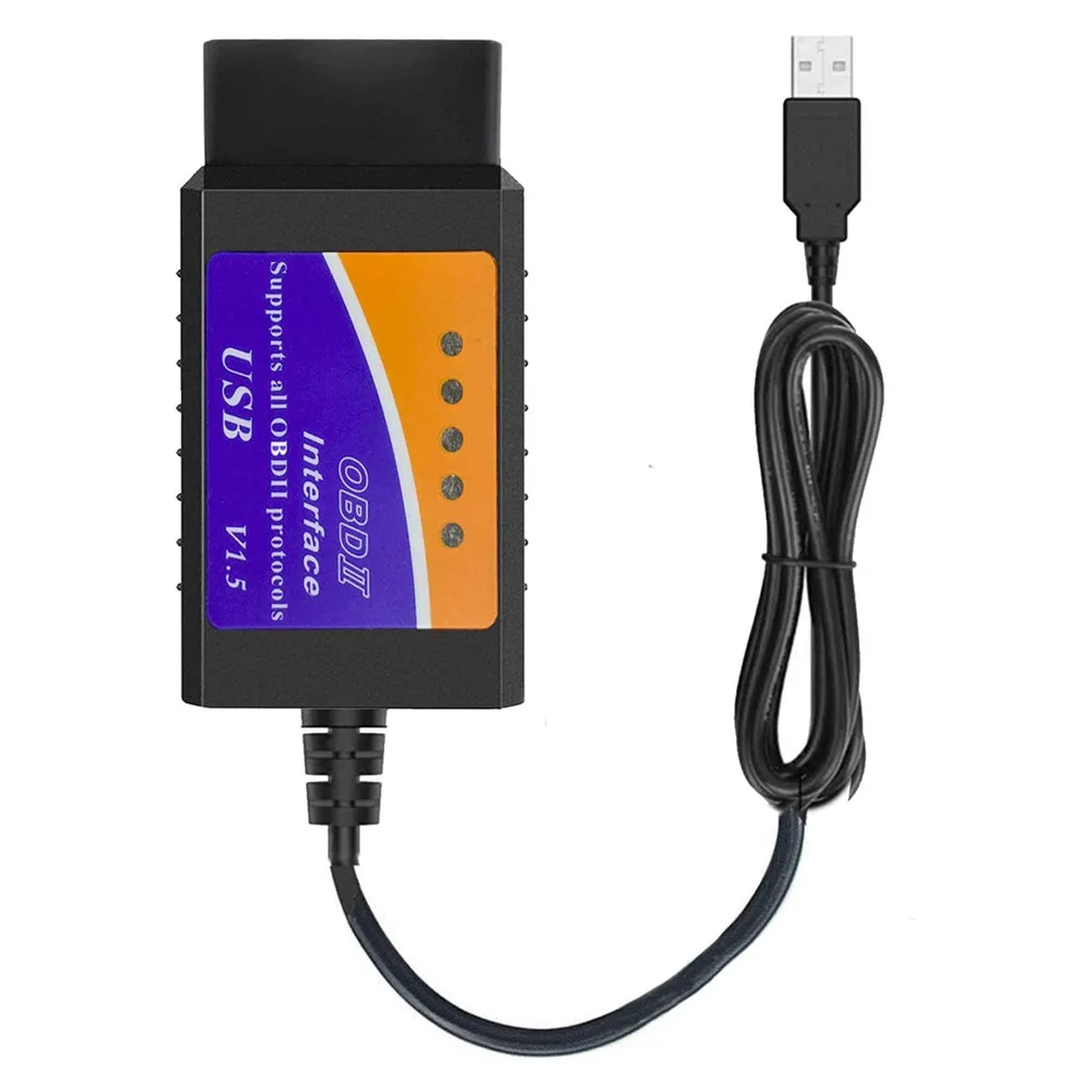 

Автомобильный сканер OBD2, диагностический сканер ELM327, USB-адаптер для диагностики двигателя для Windows, ПК на Windows с чипом V1.5, диагностический инструмент кодирования