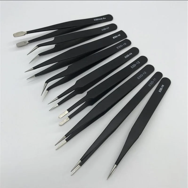 Anti-static ESD Stainless Steel Tweezers Maintenance Tools Industrial Precision Curved Straight Tweezers Repair Tools