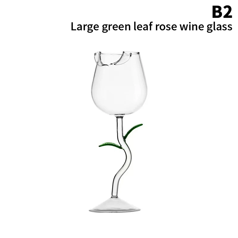 Elegant Rose-Shaped Wine Glasses with Colored Leaves