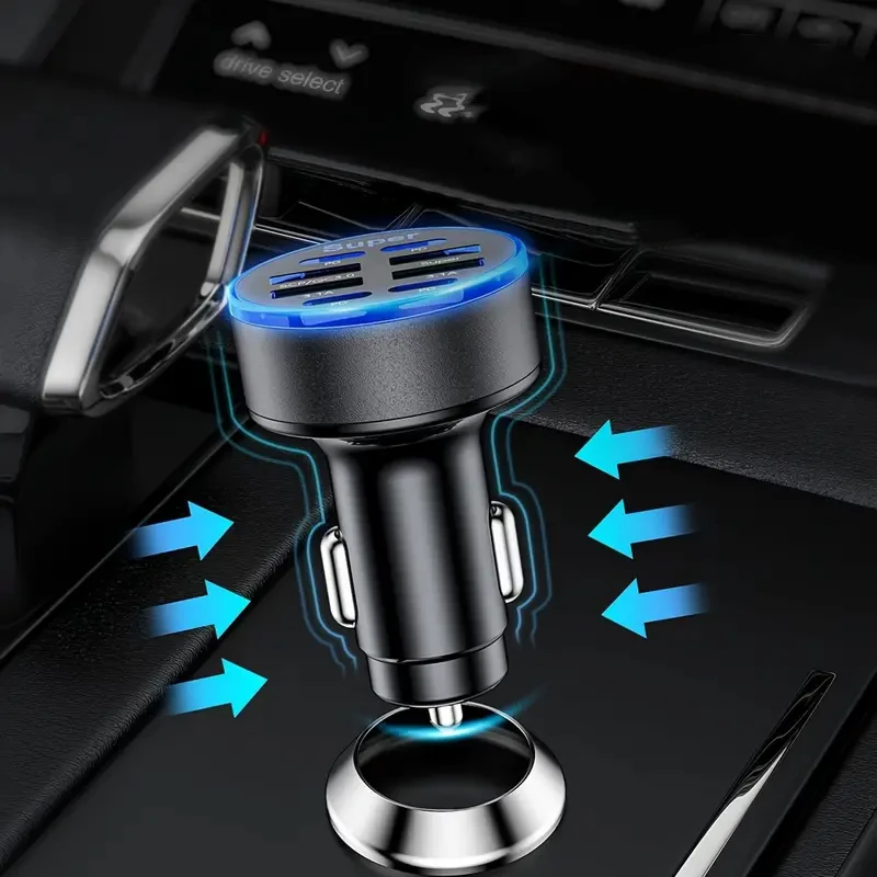 100W 8Ports Car Charger Fast Charging PD QC3.0 USB C Car Phone Charger Type C Adapter in Car For iPhone Samsung Huawei Xiaomi