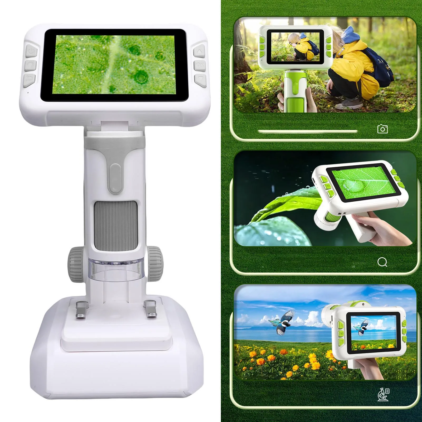 1600X 어린이용 현미경 1600X 4인치 LCD 화면 휴대용 데스크탑 디지털 현미경 LED 조명 포함 교육용