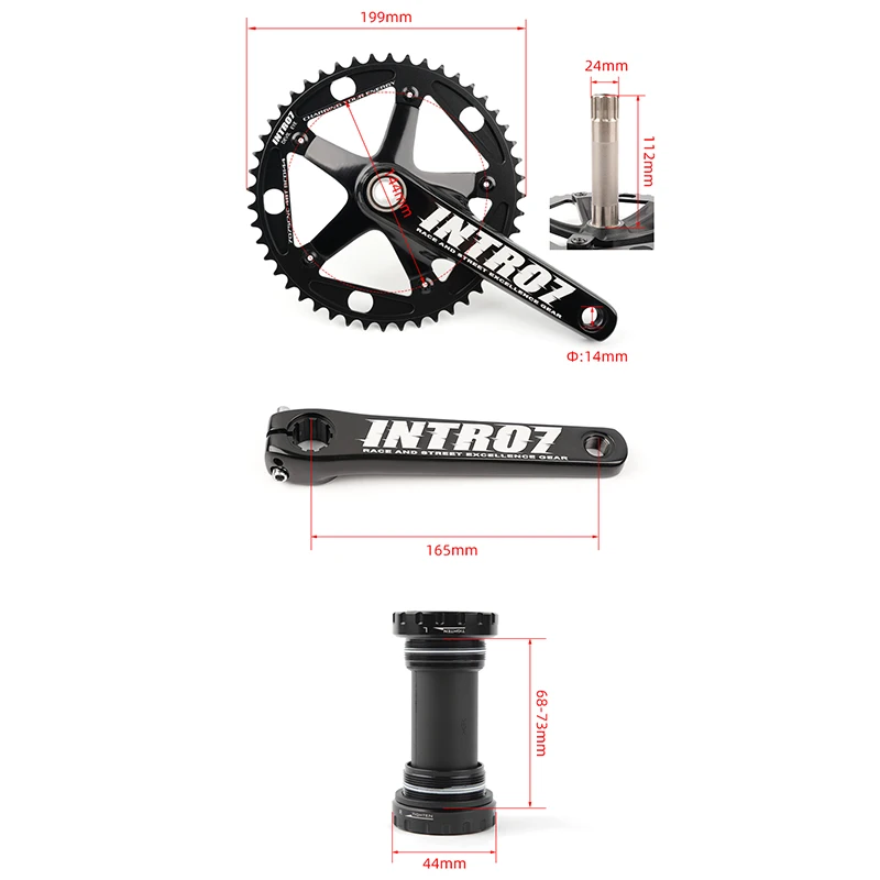 Pédalier Fixie 165mm 144BCD - Bras De Manivelle 165mm, 1 Vitesse, Aluminium/Titane, Neuf Avec Garantie 1 An