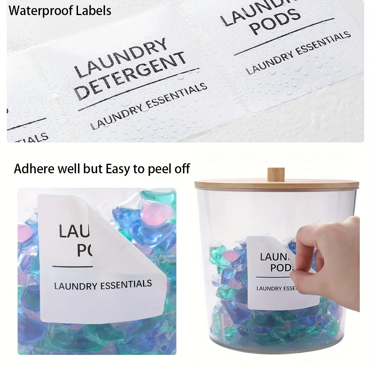1pcs/2pcs Large Clear Laundry Container for Organizing, Plastic Laundry Dispenser Jars with 3 Bamboo Lids and 3 Labels 4