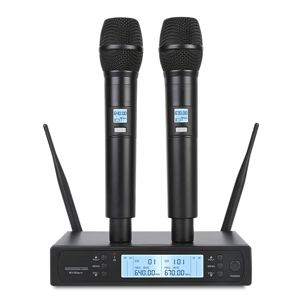 

MV-300Pro Ручной беспроводной микрофон UHF 640 ~ 690 МГц микродержатель профессиональная двойная микрофонная караоке система, встроенная для KTV