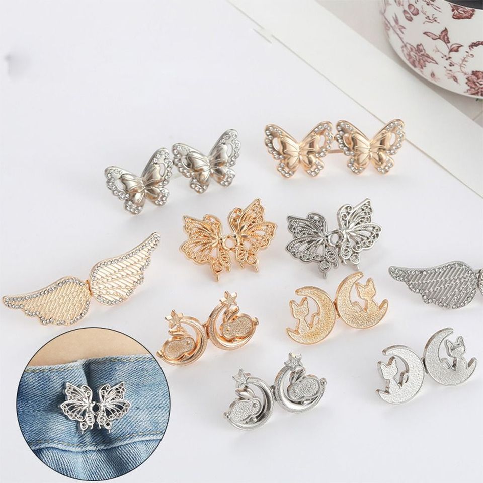 Personality Nail-free Butterfly Button Adjuster Invisible Cat Waist Buckle Adjustable Wing Pants Tightener Jeans