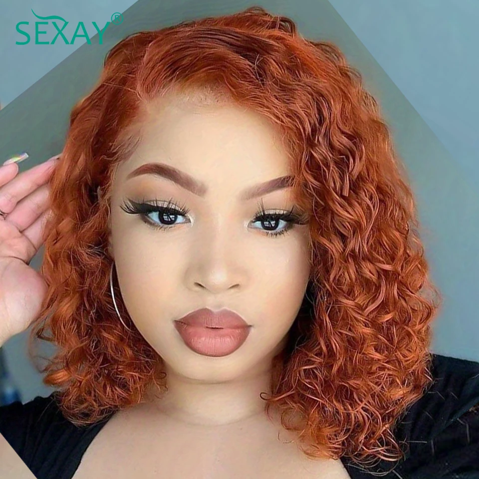 

Ginger 13x4 Glueless Lace Frontal Wig With Baby Hair 8-16 Inch Orange Water Wave Short Bob Wigs HD Transparent Lace Front Wig