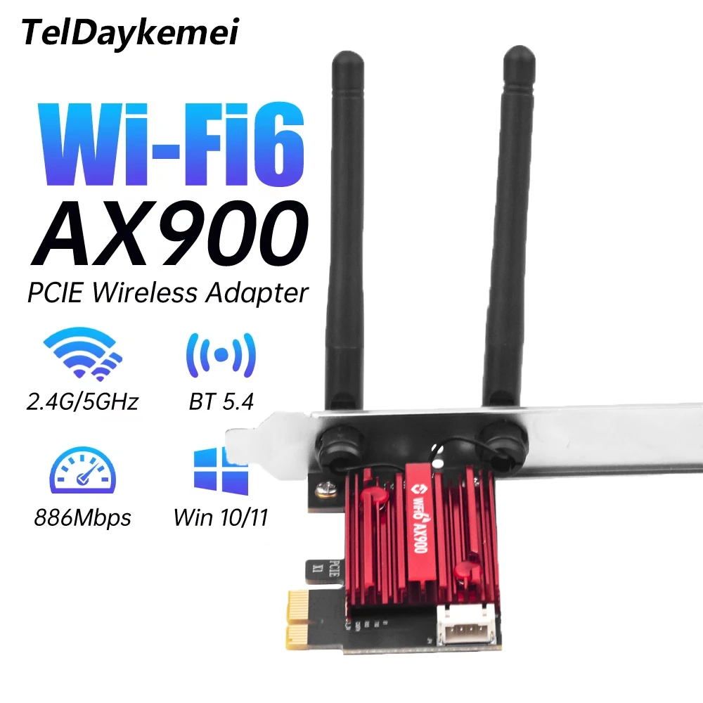 WiFi 6 PCIe 카드 AX900 어댑터 무선 블루투스 5.4 듀얼 밴드 2.4G/5.8GHz 802.11AX 이더넷 데스크탑 PC용 Windows 10/11