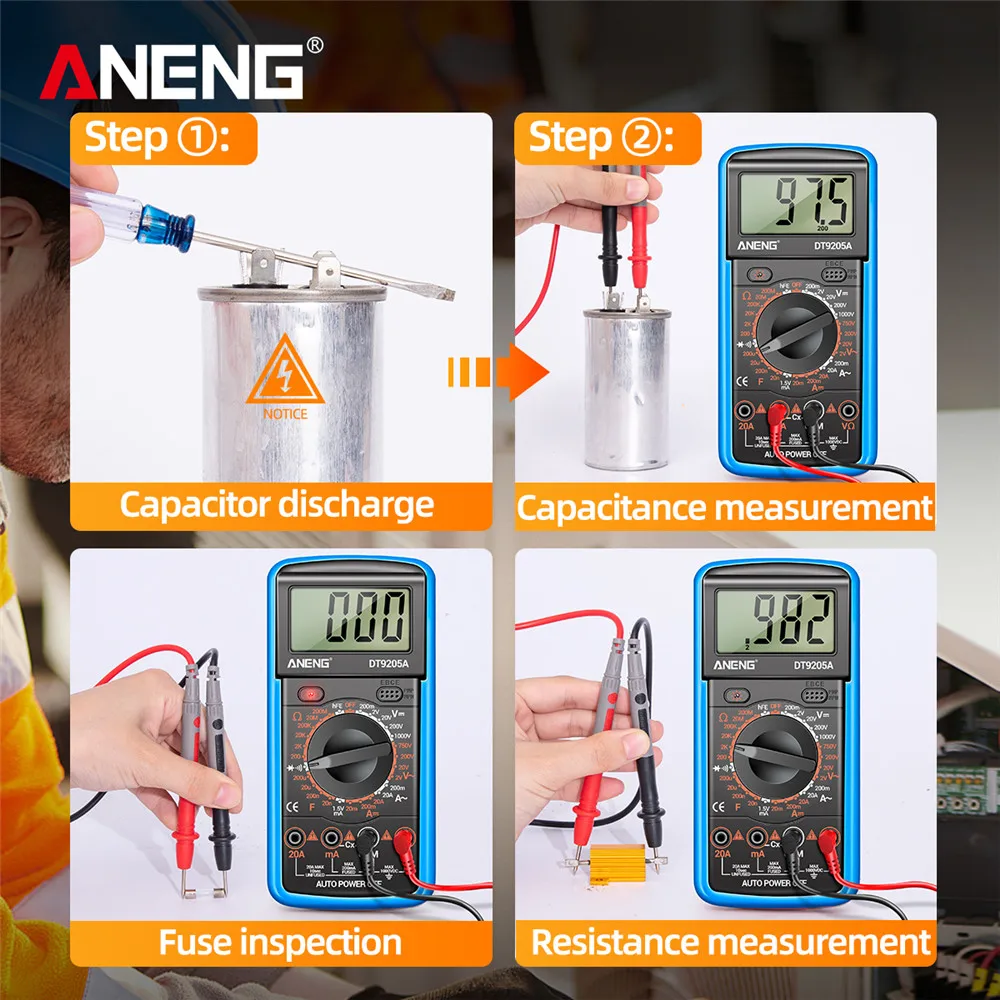 휴대용 멀티미터 테스터 ANENG DT9205A-12 고정밀 디지털 전문 전압 전류 측정기/가정용 DIY 도구