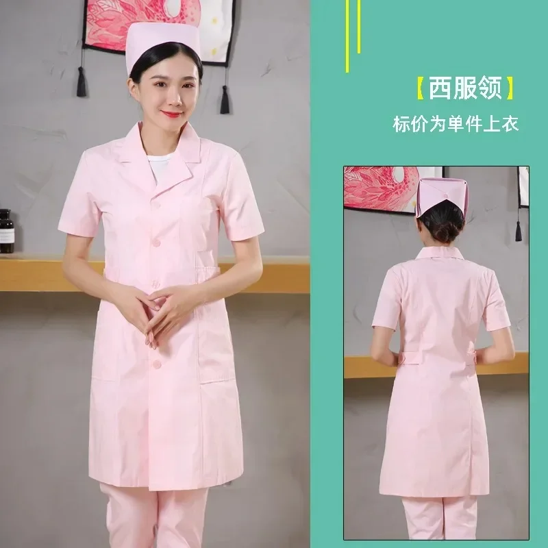 Female Doctor Laboratory Nurse Pharmacy Work Clothes Short-sleeved Slim Isolation Gown Suit Collar White Coat Long-sleeved Coat