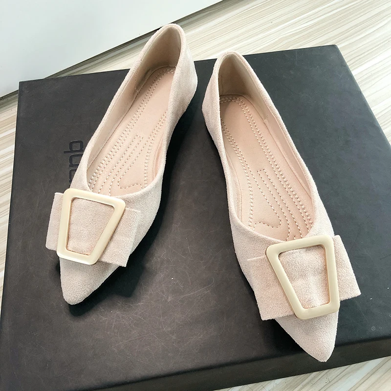 

Flat Shoes Women Pointed Toe OL Working Shoes Elegant Basic Style Slip on Loafers Nice Quality Size 42 43 Light Pink Women Flats