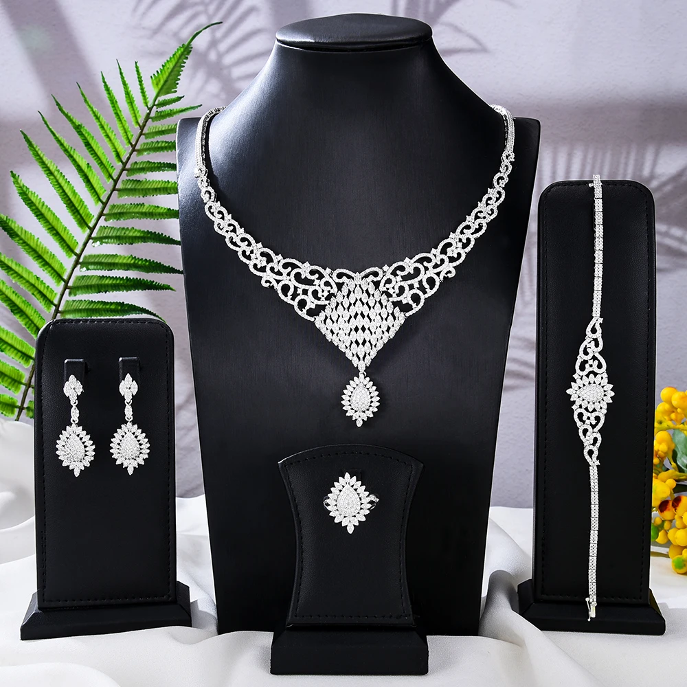 

Missvikki Trendy 4pcs Bridal Necklace Earrings Bracelet Ring Jewelry Sets For Women Party Luxury CZ Crystal Wedding Jewelry Sets