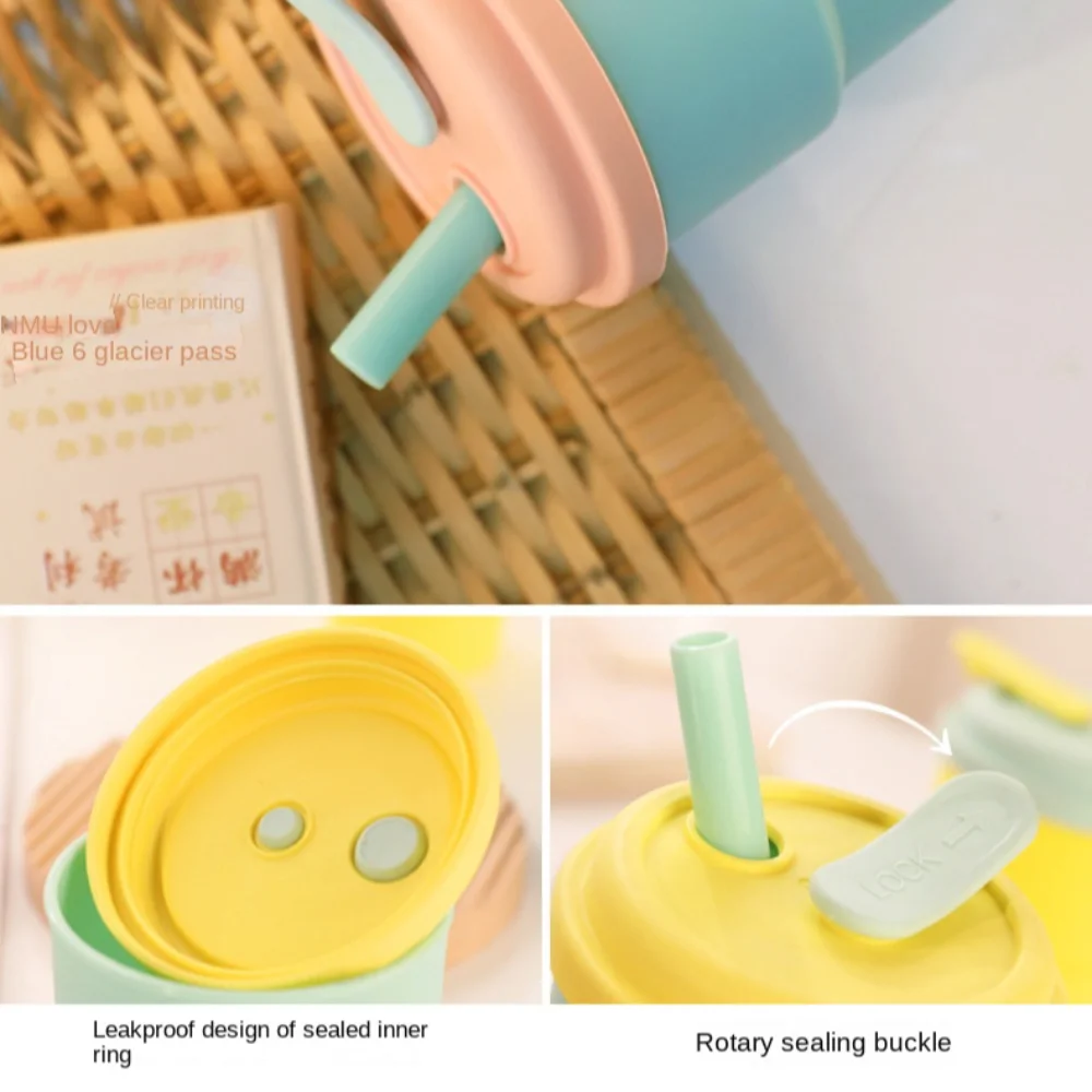 380ML Silicone Water Cup Portable Cute Children's Plastic Cup with Straw Leakproof Sport Water Bottle Children Birthday Gift