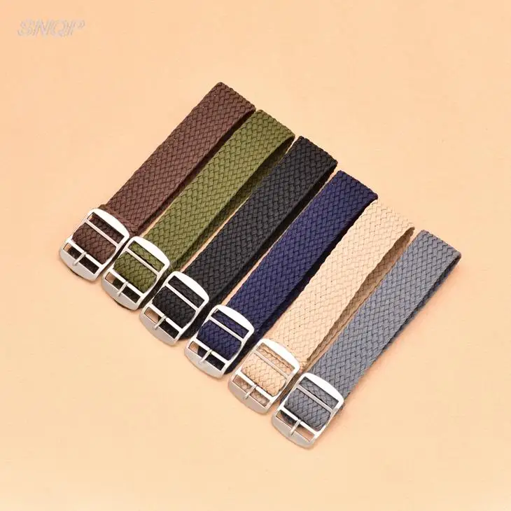 Solid Color Perlon Woven Nylon Watch Strap Band with Black Buckle - Black/Navy