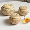 Bamboo Storage Basket With Lid Double Layer Handmade Woven Tea Basket Tabletop Storage Box for Tea Fruit Dried Fruit Snack Food 4