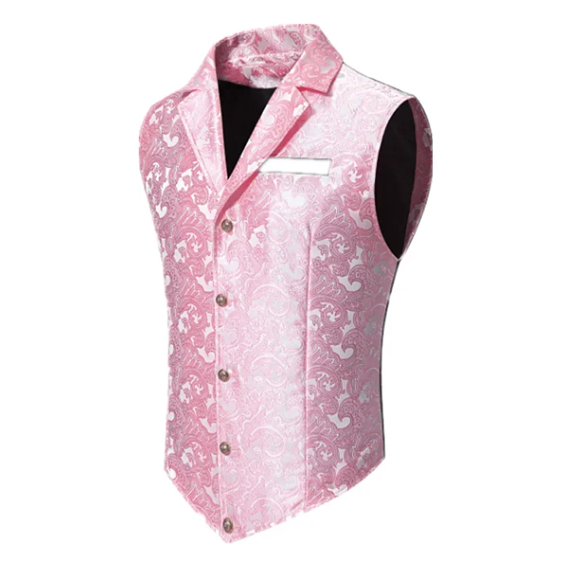 Mens Suit Vest Luxury Jacquard Thin Tops Red Green Blue Pink Fashion Wedding Prom Party