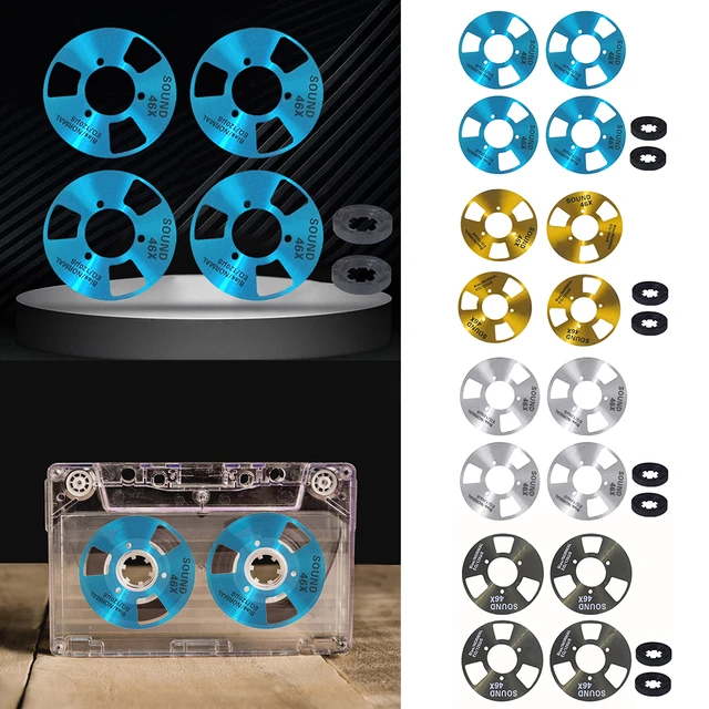 Metal Reel-to-reel Cassette Tape Aluminum Blank Audio Recording Cassette  Tape DIY Homemade 4 Reels + 2 Wheel for Music Recording