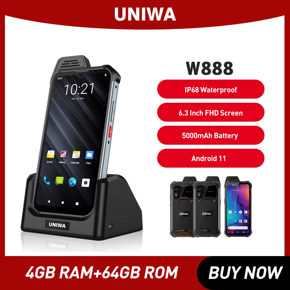 UNIWA W888 ATEXСмартфон , взрывозащищенный, 4 ГБ, 64 ГБ, Android 11, IP68, 5000 мАч, 6,3 дюйма