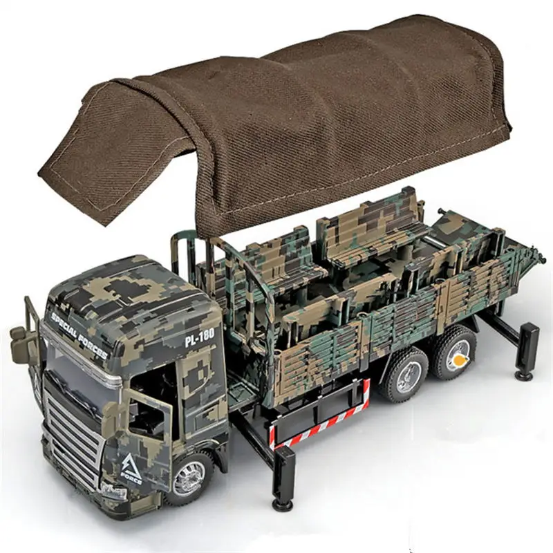 Alloy Tactical Truck Armored Car Model Diecast Military Personnel Carrier Transport Vehicle Model Sound and Light Toys Gift 2