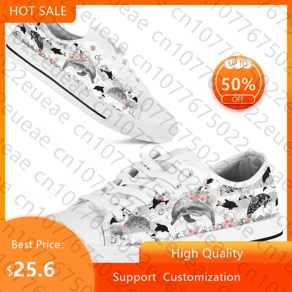 

BKQU Skate Dolphin Sneakers Women Shoes 2022 Pattern Canvas Shoes Casual Women Sport Shoes Flat Lace-Up Adult Zapatillas Mujer