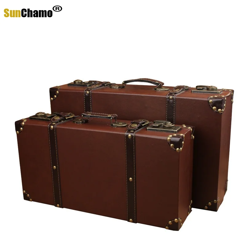 Luxury Vintage Travel Hand Suitcases Clothes Storage Organizers Box Luggage  Valises House Props Leather Wooden Boxs Decorative - AliExpress