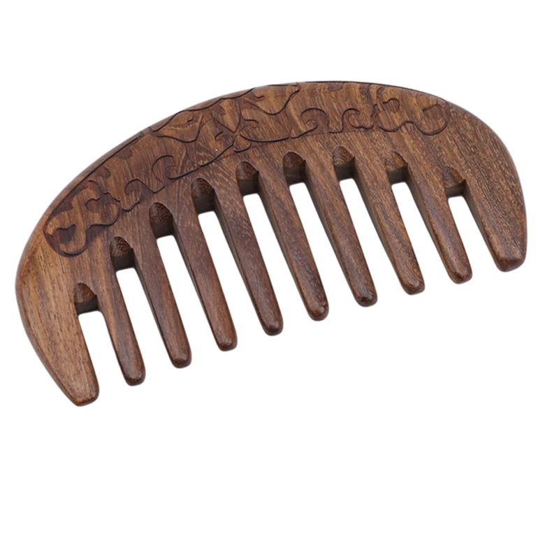 Handcrafted Sandalwood Crescent Comb – Wide-Tooth Anti-Static Wooden Hair Comb with Carved Detailing