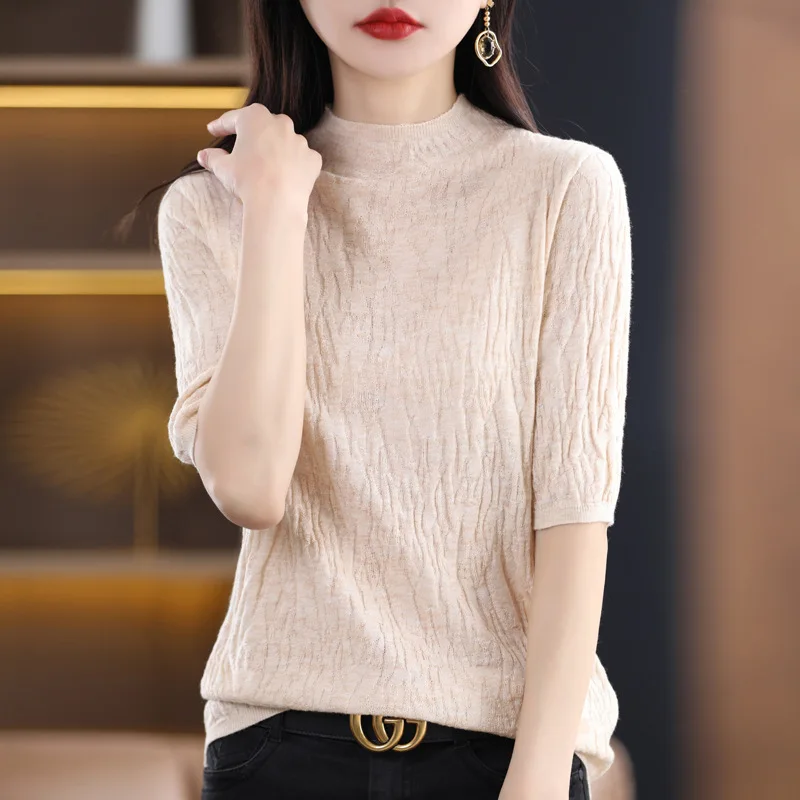 

Sweater Cardigan New Temperament Five-point Sleeves Cultivation Middle Sleeve Short Model Rendering Knitwear Leisure Versatile