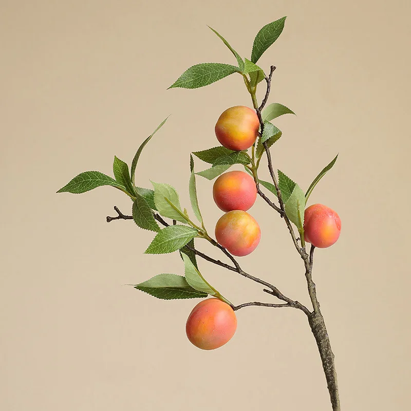 Simulation Fruit 5 Heads Of Plum Branches Home Decor Bedroom Model Room Decoration Green Plant Ornaments 1Pc artificial fruits and vegetables