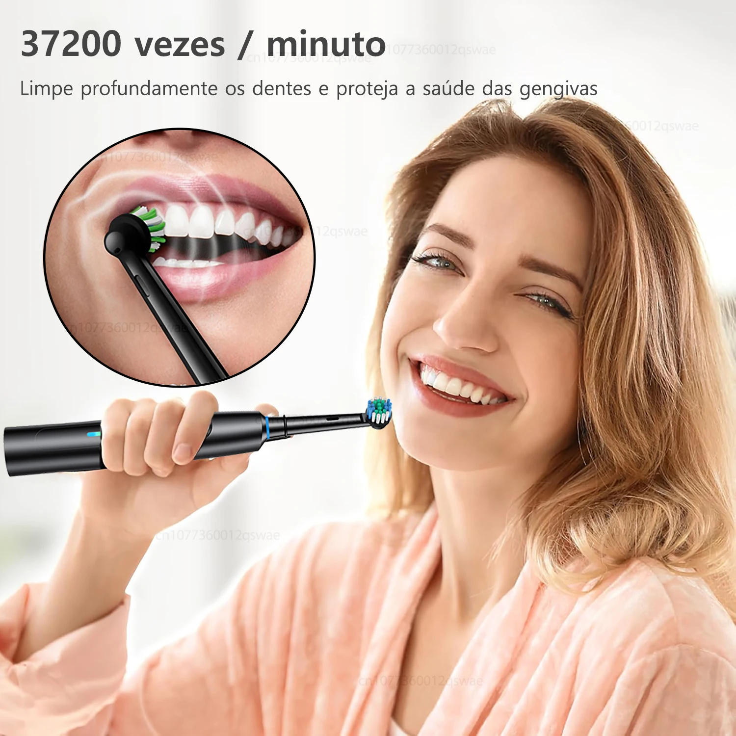 Escova de dentes elétrica recarregável, limpeza profunda, clareamento dos dentes para adultos, rotação, com 4/8 cabeças de substituição 3
