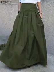 ZANZEA Fashion Women Summer Long Maxi Skirts Vintage Casual Loose Faldas Saia Robe Femme High Waist Solid Skirt Jupe Party Skirt