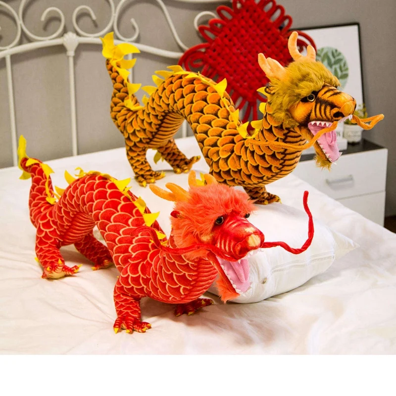 80cm High Quality Simulation Chinese Dragon Plush Toy Soft Stuffed Animal Red Dragon Plushies Doll Mascot Soft Toys New YearGift