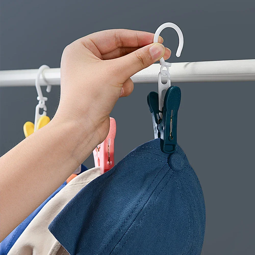 Clothespins with Hooks Windproof Clips Clothes Pegs Towel Hanging Clips Rotatable Drying Clip Hats Socks Air-dry Clips Home