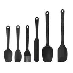 Silicone Heat - Resistant Baking and Kitchen Utensil Set - Cream Scraper, Oil Brush, and More, Food Grade, Perfect (6PCS BLACK SET)