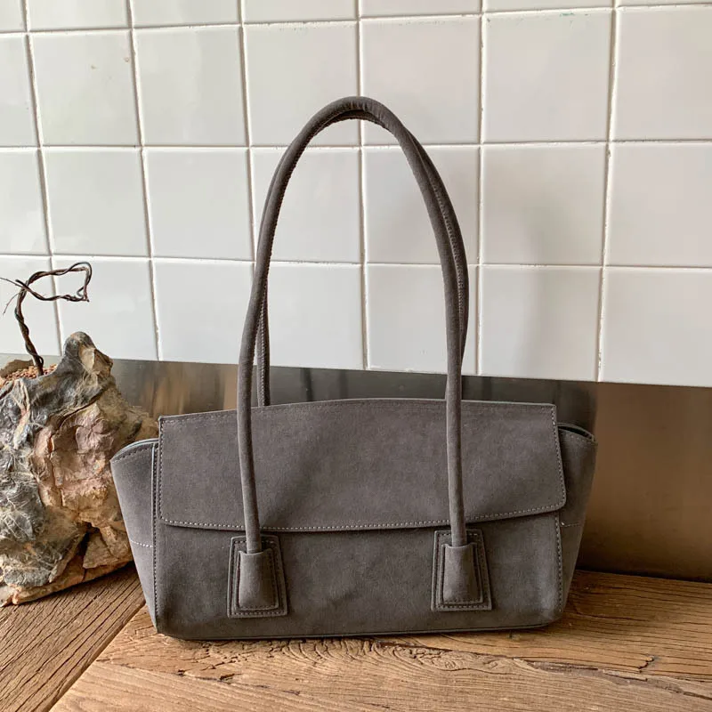 New 2026 Winter Spacious Trapeze Tote Euro American Style Matte Suede Leather Female Handbag Luxury Armpit Shoulder Bag