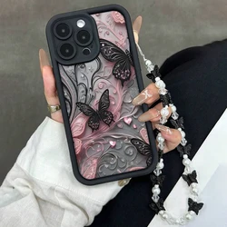 Elegant Black Butterfly Pattern Soft Phone Case with Butterfly Charm Cover - iPhone 18 Pro (1)