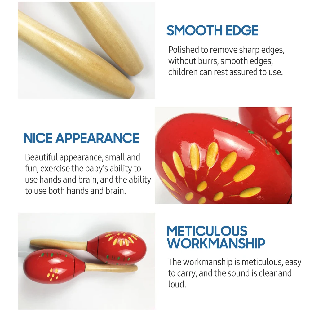 1 Pair Wooden Maracas Sand Hammer Rumba Shakers Rattles Sand Hammer Percussion Instrument Musical Toy for Kid Children Games wooden sand hammer musical rattles