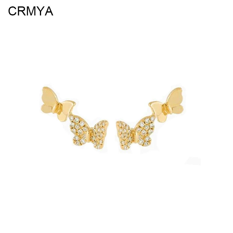 

CRMYA Gold Plated Stud Earrings For Women Fashion CZ Zircon Female Piercing Butterfly Stud Earrings 2023 Jewelry Wholesale
