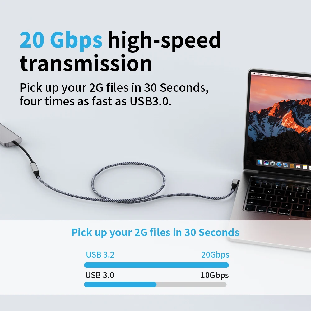 USB C 연장 케이블 오디오/비디오 4K@60HZ 타입-C 남성-여성 USB 3.2 연장 케이블 맥북 프로 에어용 20Gbps USB 데이터 케이블