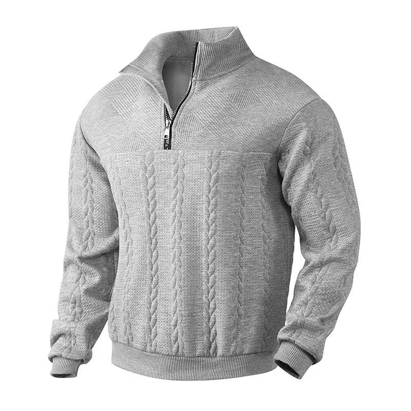 2025 New Men's Casual stand-up collar zipper pullover loose knitted jacquard autumn and winter long-sleeved sweater men's top 3