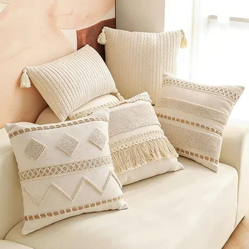 Bohemian Cotton Linen Tassel Pillow Cover 1