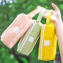 

Minimalist Double-Layer Solid Color Canvas Pen Bag Multifunctional Large Capacity Portable Stationery Storage Bag Pencil Box