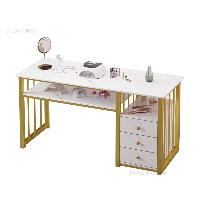 Light Luxury Nail Tables Salon Furniture Modern Nail Shop Table and Chair Set Single Double Professional Manicure Tables U