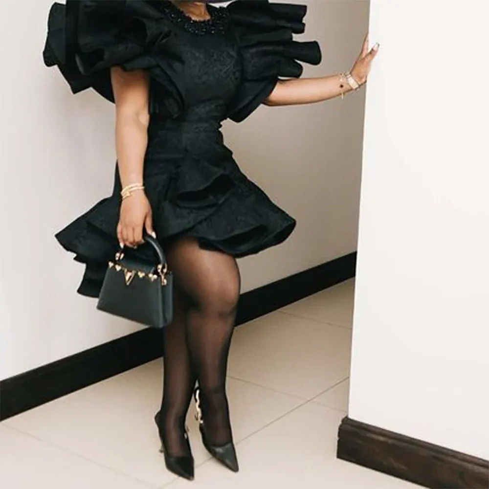 Classic O-Neck Pleat Tiered Beading A-Line Formal Evening