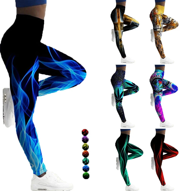 gym leggings Leggings Women High Waist 3D Tiger Flame Leaf Printed Sport Legings Yoga Pants Gym Clothing Workout Leggins Ladies Leginsy leggings with pockets